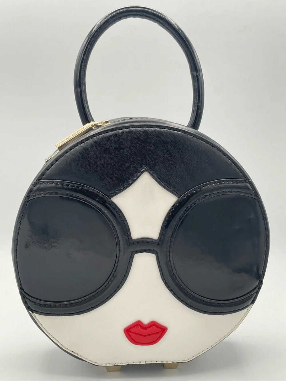 ALICE + OLIVIA Stace Face Circle Leather Bag Round Clutch | Novelty Top Handle